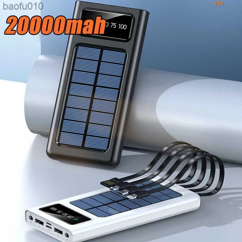 Solar Power Bank 20000mah 휴대용 빠른 충전 Poverbank 외부 배터리 충전기 모든 스마트 폰용 LED 전원 전원 뱅크