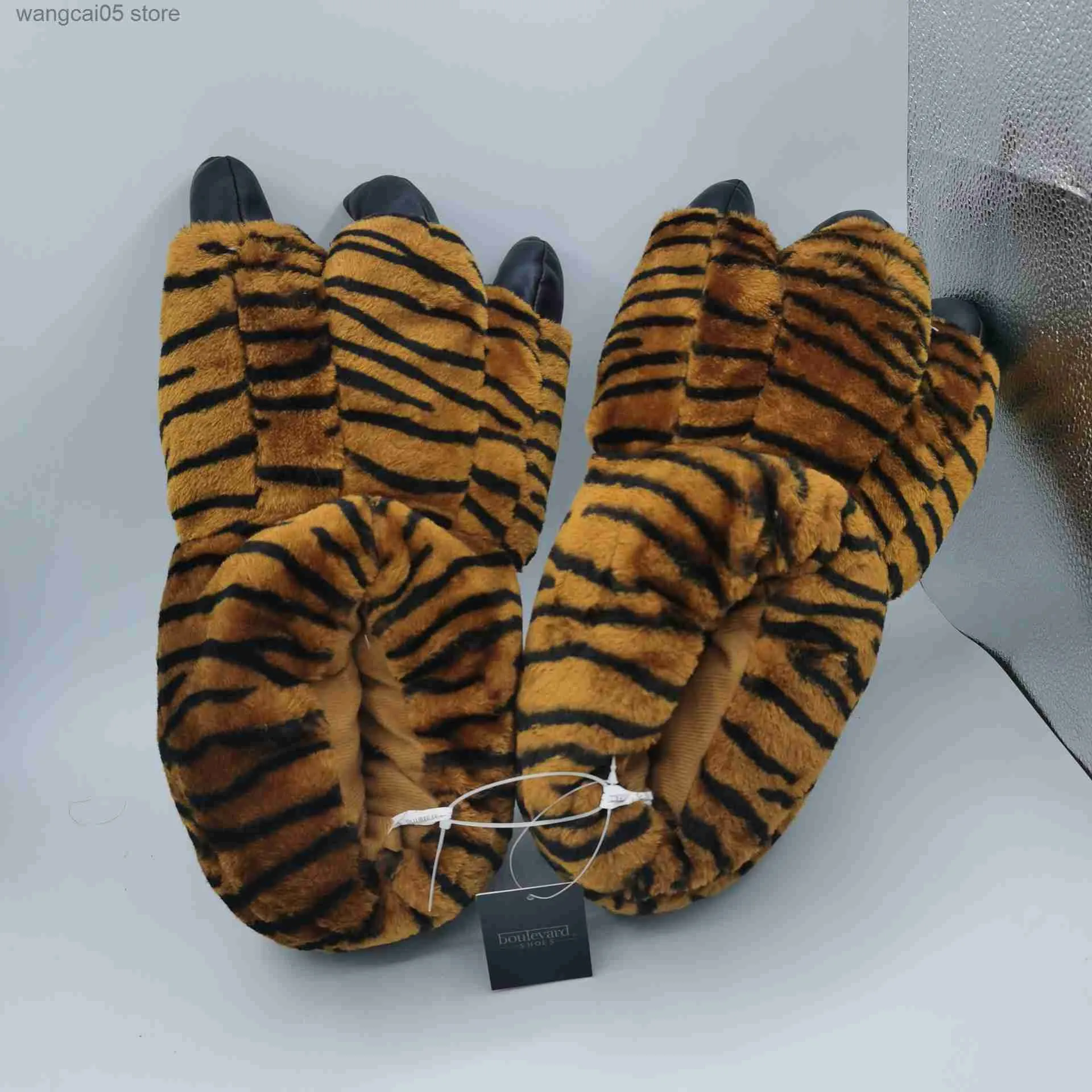Pantoufles 2022 Creative Animal Tiger Pattern Pantoufles Funny Design Bear P Furry Slides Plus Size Male Soft Fluffy Pantoufles Hommes Chaussures T230712