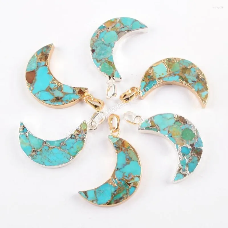 Pendant Necklaces 5PCS Moon Shape Natural Semi-Precious Stone Boho Turquoise Charm DIY Necklace Jewelry Making Women Accessories Wholesale