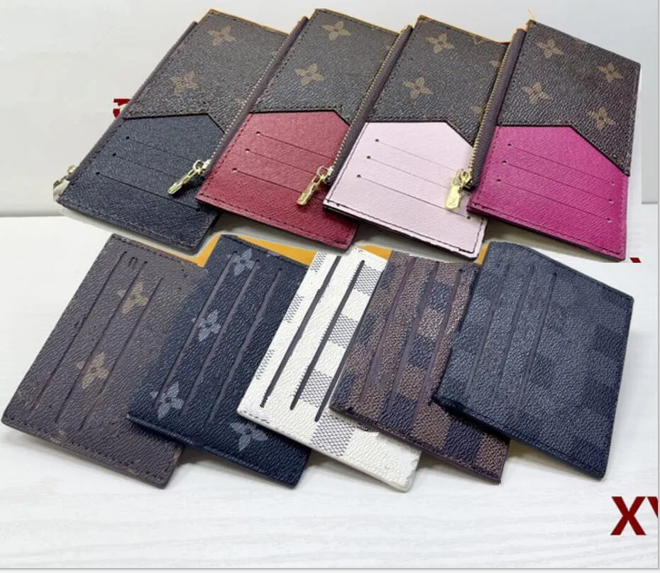 2023 Designer korthållare plånbok kort fodral handväska kvalitet påse quiltade äkta läder kvinnliga män purses mens nyckelring kredit mynt koppling mini väska brun duk med