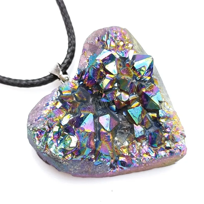 Shining Natural Original Stone Heart Shaped Pendant Necklace for Women Girls Irregular Heart Stone Geometric Necklace Jewelry