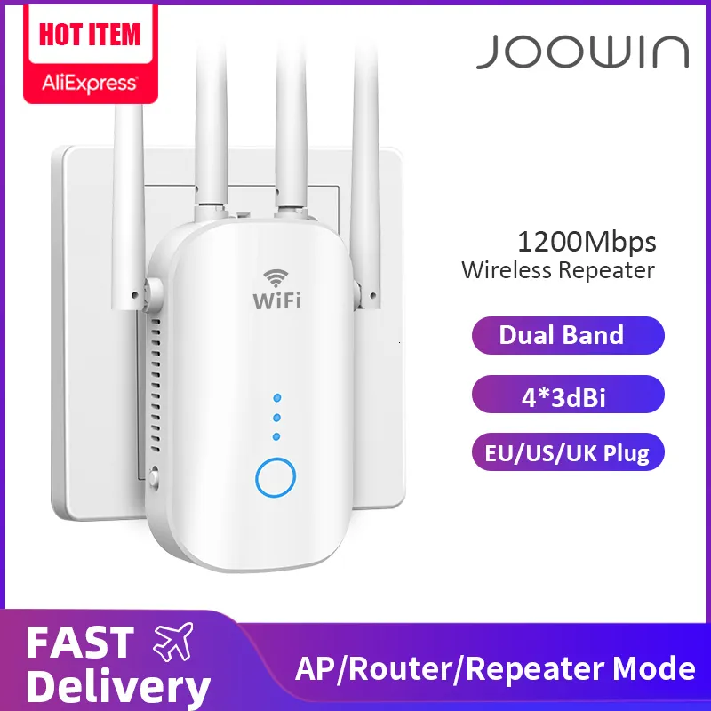 Routrar 1200Mbps Dual Band 2 4G 5GHz WiFi Extender 802 11AC Repeater Kraftfull trådlös router AP AC1200 Wlan Wi Fi Range Amplifier 230712