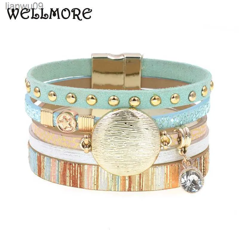 WELLMORE NEW model leather bracelets for women Zinc alloy metal charm bracelet fashion jewelry drop shipping wholesale L230704