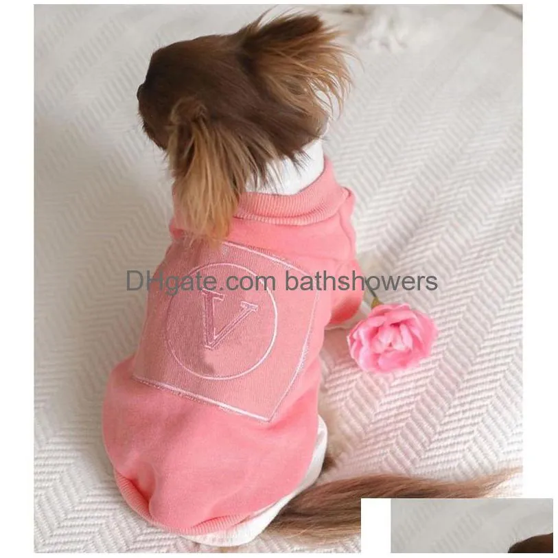 개 의류 디자이너 스웨터 낡은 꽃 자수 고양이 동물 옷 핑크 귀여운 강아지 코트 편지 고급 고양이 자켓 드롭 배달 dhn5p