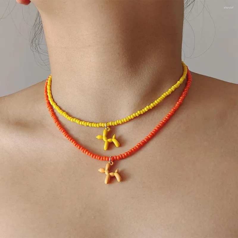 Tour de cou mignon coloré émail chiot chien pendentif collier pour femmes Boho ethnique à la main perlé chaîne en gros bijoux