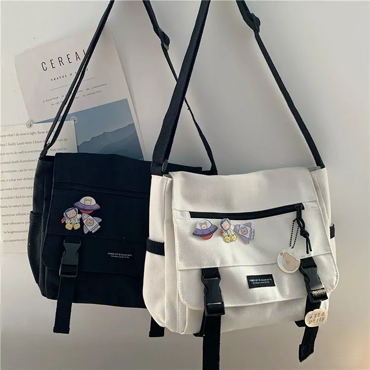 Akşam çantaları harajuku çok yönlü kanva crossbody düz renkli fligh casual el çantası omuz genç kızlar messenger çanta satchels 230711