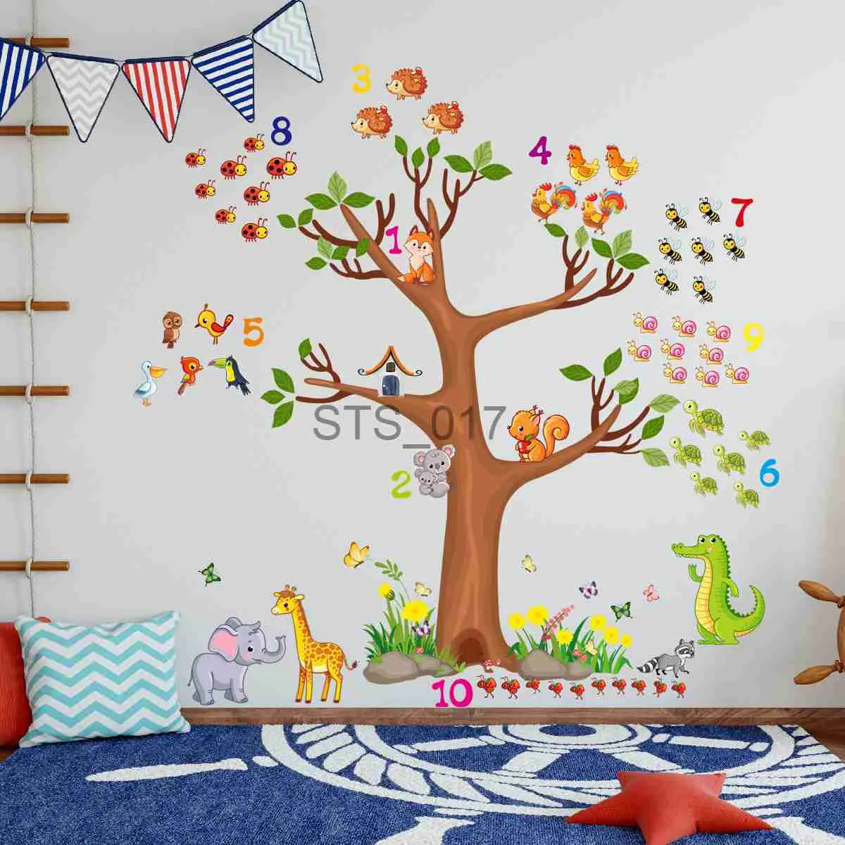 Otras pegatinas decorativas Mural de pájaros de árbol grande para habitación de niños dormitorio Animal de dibujos animados pegatina de pared autoadhesiva decoración de jardín de infantes pegatinas de pared regalo para niños x0712