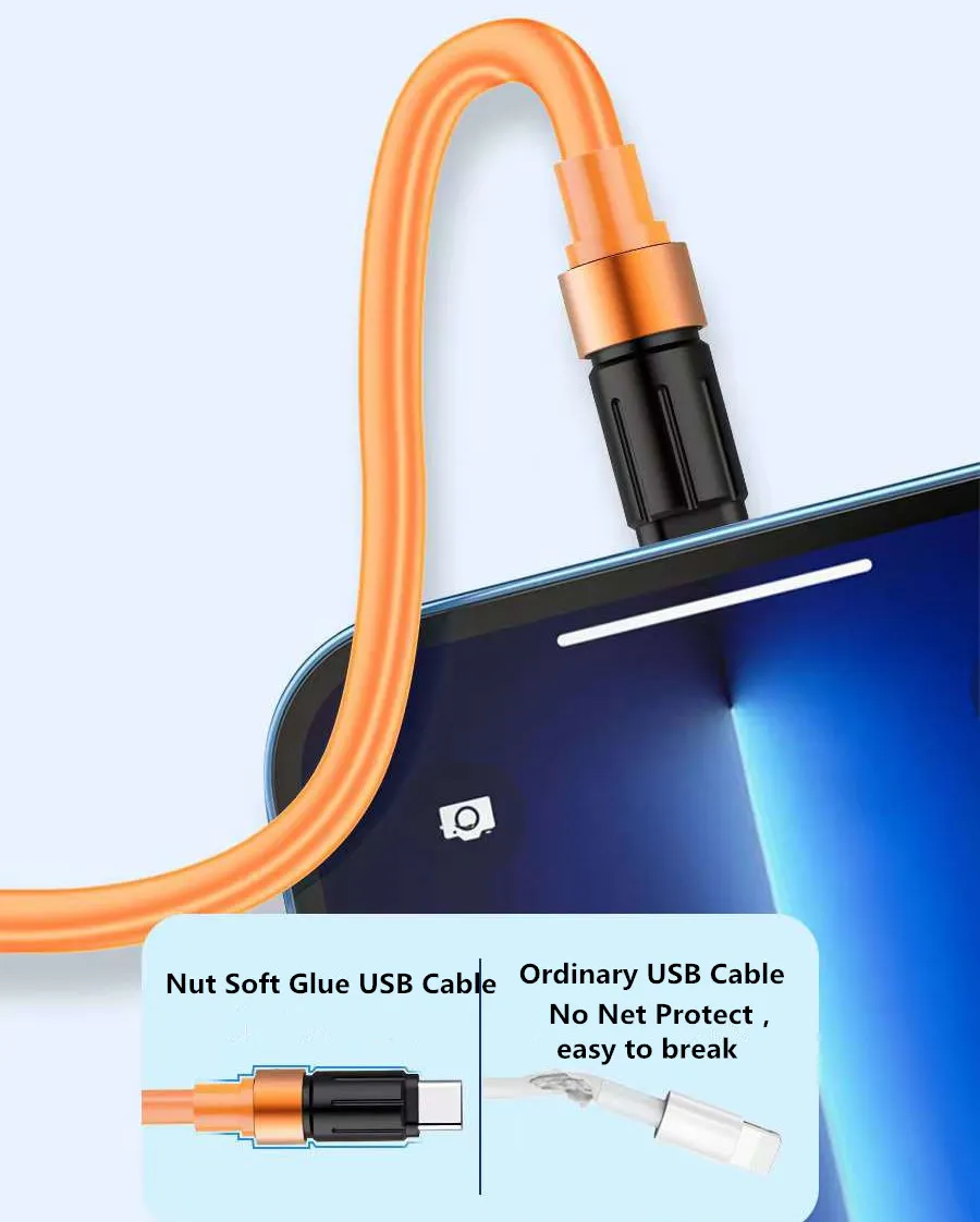 USB Typ C 5A Kraftig mutter Mjuk PVC Höghastighets snabbladdare Synkronisera data Micro USB för Android, USB C till typ C för bärbar dator 1 meter 3 fot