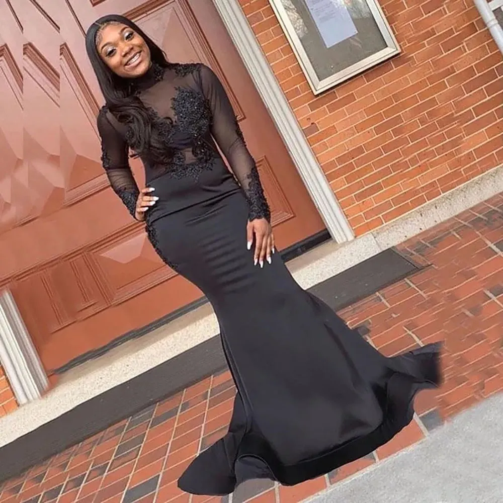 chinese dress ladies Ruched Black Long Sleeve Sequin Prom Dress With Slit – Sassymyprom main image 1