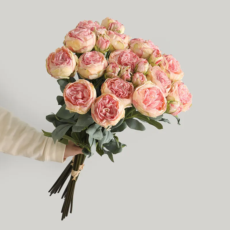 Fleurs séchées 10Headsbunch roses de bord coké de luxe avec des feuilles fleurs artificielles flores artificiales bouquet mariage 230711