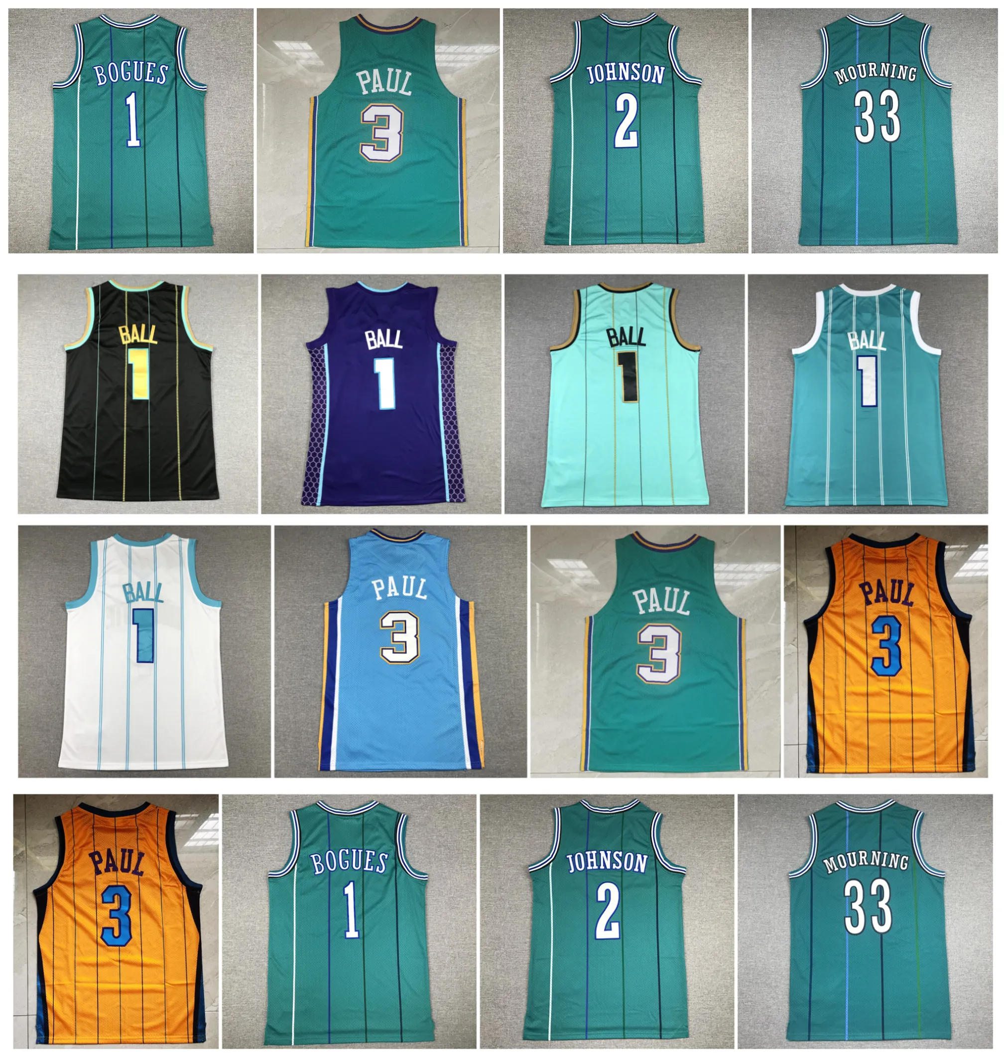 Hornet LaMelo Ball Nuova maglia da basket Orlean Chris Paul Larry Johnson Alonzo Lutto Muggsy Bogues Maglie di ritorno al passato Verde Giallo Taglia S-XXL