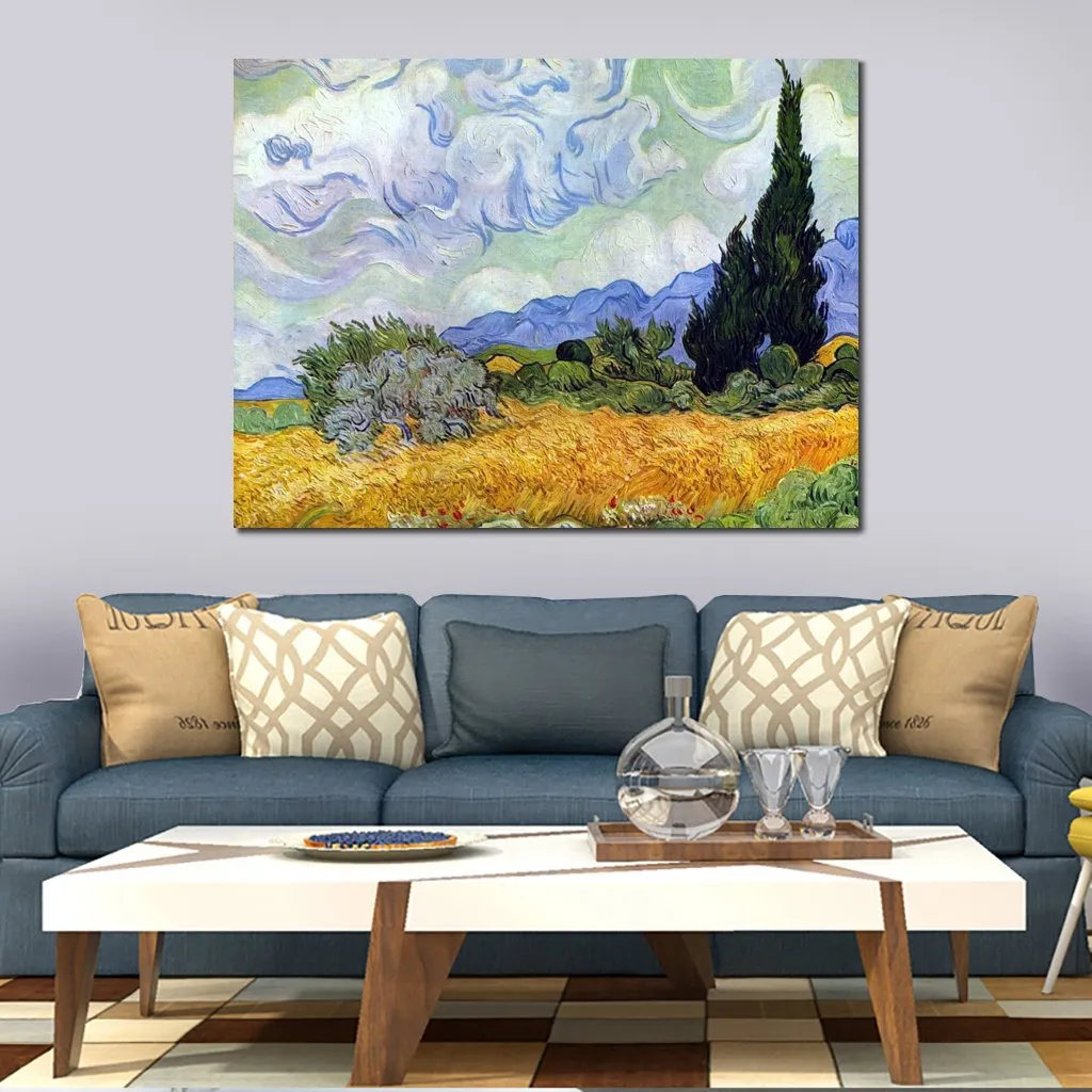 Famous Paintings by Vincent Van Gogh Campo De Trigo Con Cipreses Impressionist Landscape Hand Painted Oil Artwork Home Decor