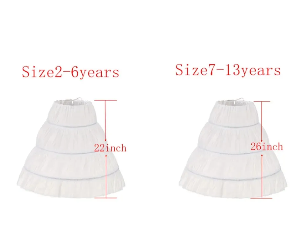 White Children kids Petticoat A-Line 3 Hoops One Layer Kids Crinoline Lace Trim Girl Dress Underskirt Elastic Waist