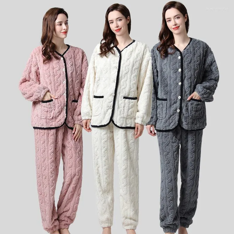 Ensemble de pyjamas en molleton de corail pour femmes