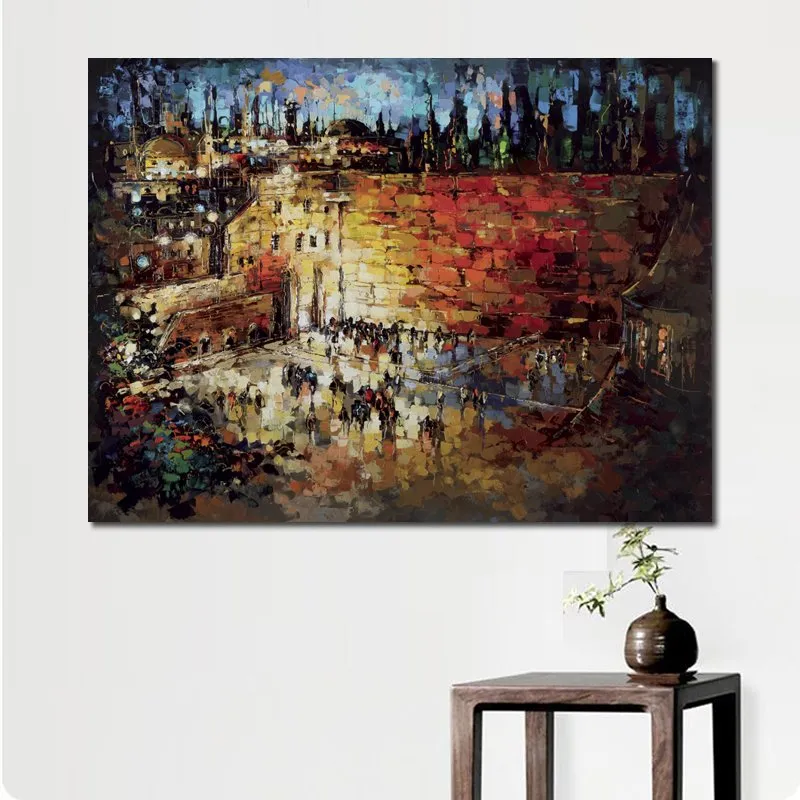 Judisk canvaskonst abstrakt västra väggen handgjord oljemålning texturerat konstverk vardagsrum dekor