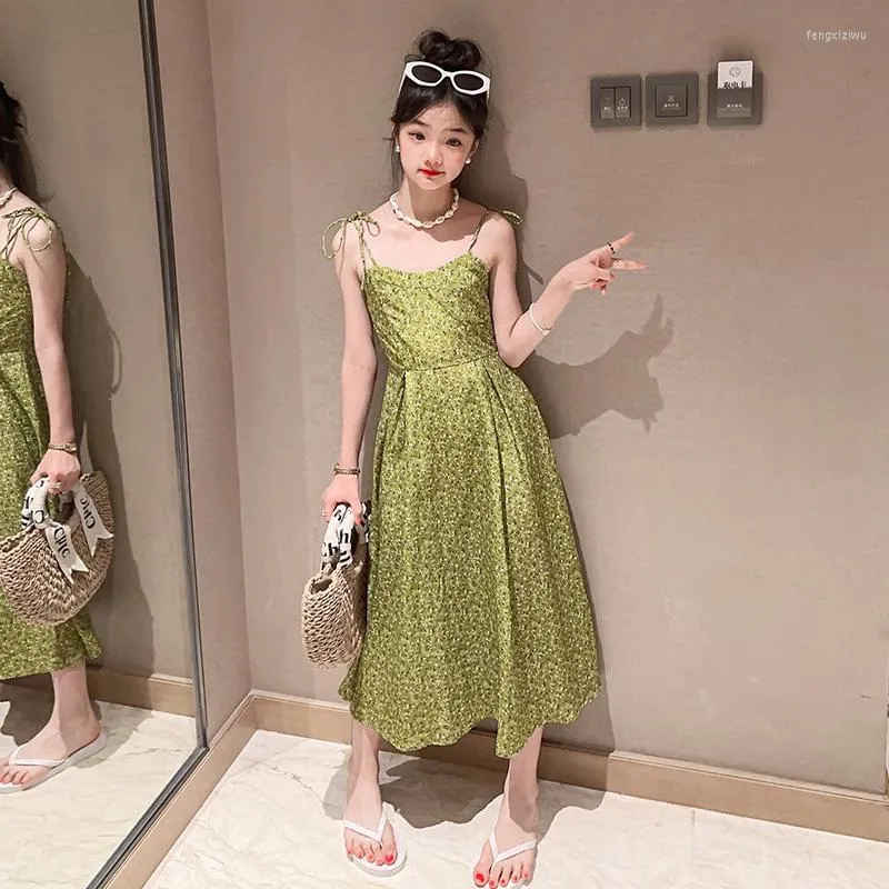 Girl Dresses Summer Floral Sleeveless Dress Beach Evening Elegant Long Sling For Teens Young Sundress Big Girls Clothing 4-16Y