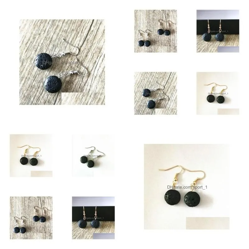 round black lava stone earrings necklace diy aromatherapy oil diffuser dangle earings jewelry women