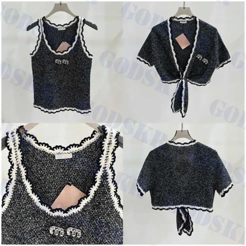 Gestrickte Tanks für Damen, kurze Designer-Jacke, Buchstabe, Strass-Cardigan, grauer Pullover, hochwertige T-Shirt-Kleidung