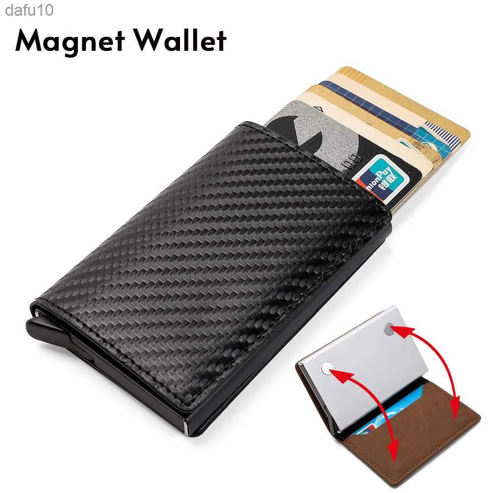 Portfel z uchwytem na karty z włókna węglowego męski portmonetka z etui na karty portfel Slim Mini skórzany portfel z magnesem z przegródką na notatki L230704