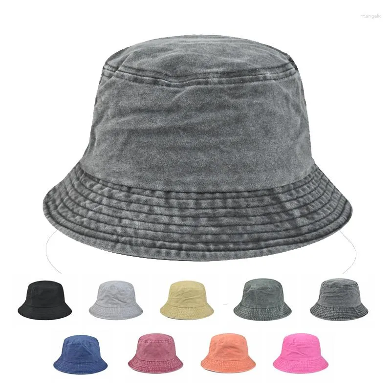 Berets Fisherman Hats Pure Color Hat Washed Denim Outdoor Leisure Shade Men And Women Bucket Hip Hop Panama Bucke