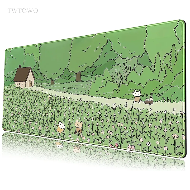 Bonito verde Kawaii Mouse Pad Gaming XL Grande Mousepad XXL Almofada de teclado mecânico Almofada de escritório Tapete de borracha natural Almofada de mouse de mesa