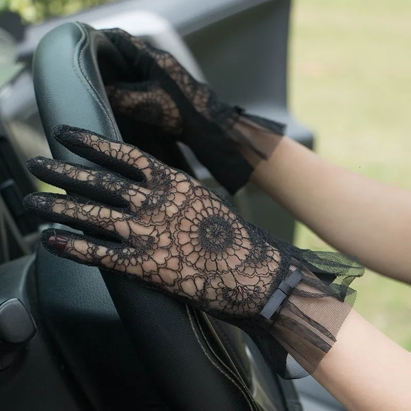 Пяти пальцев перчатки весна лето женские сексуальные солнцезащитные перчатки леди, устойчивые к скольжению, сжатые на склоновом экране перчатки, кружевные перчатки R2911 230711