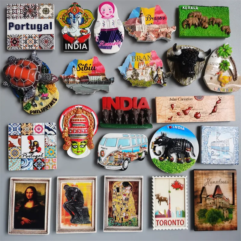 Kühlschrankmagnete Magnet Portugal Rumänien Indien Philippinen Islas Canarias Kanada Genf Thailand Magnetischer Aufkleber Home Decor 230711