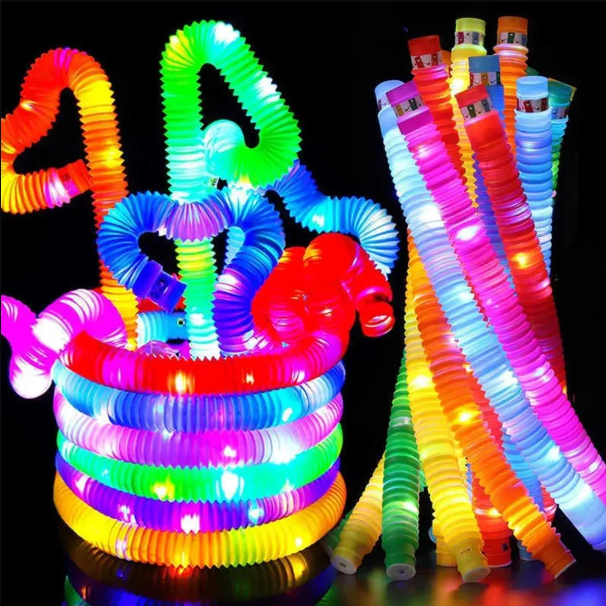 DIY Luminous Tubes Led Fluorescent Color Retractable Plastic Tube Kids Sensory Toys Adults Child Stress Relieve Squeeze Toy
