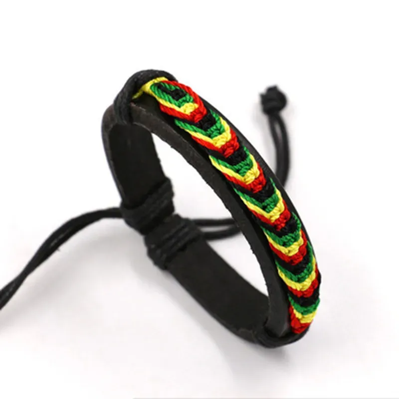 Charm Jewelryparty Giamaica Reggae Rainbow Rope Handmade Knit Leather Jewelry Unisex Hippie Cuff Bracciale Wristband Infinity