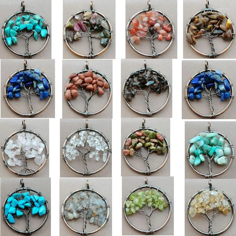 Pendant Necklaces Tree Of Life Tiger Eye Labradorite Lapis Lazuli Howlite Tourmaline Bead 1pcs WB990