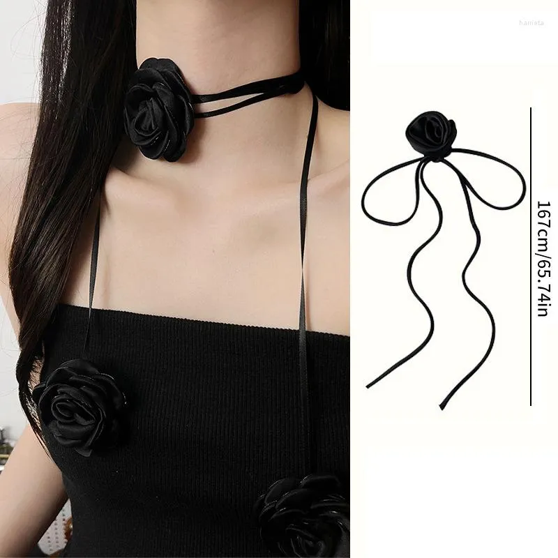 Choker 3D Rose Tie Elegant Neck Flower Clavicle Chain Necklace Goth Satin Surface Collar Rope Women Kpop Adjustable Jewelry