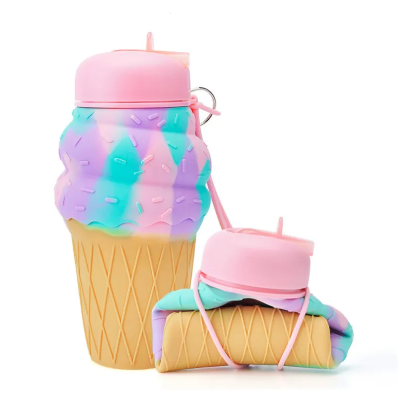 Bottiglie d'acqua Borraccia pieghevole per sport in silicone a prova di perdite ciambella portatile gelato in silicone per bambini bottiglia d'acqua regalo 230711