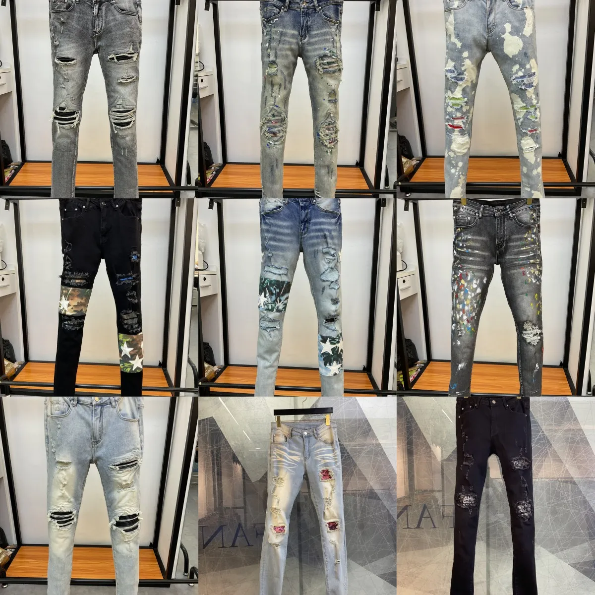 Mens Destroyed Skinny Denim Jeans - Doodle Applique