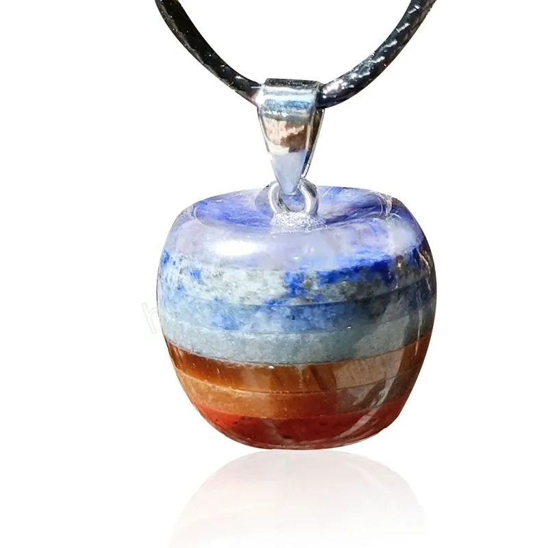 Collana con ciondolo a forma di mela colorata in pietra naturale di quarzo 7 chakra donne Healing Reiki Collane di cristallo Regali di gioielli Chrismtas