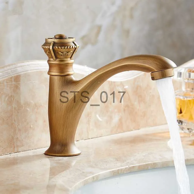 Kitchen Faucets Antique Carving Brass Taps Single Handle Deck Mount Only Cold Water Balcony Washing Basin Faucet x0712