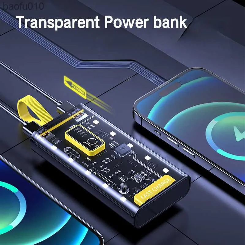 2023 Novo banco de potência ultrafino transparente de grande capacidade 20000mAh fonte de alimentação móvel adequado para Xiaomi Apple Huawei Samsung L230712