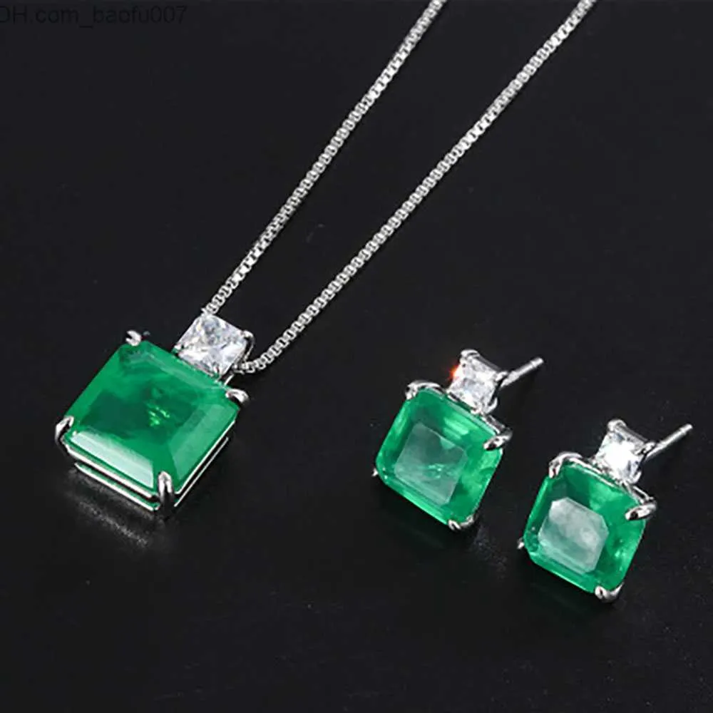 Charm KNRIQUEN Deluxe Simulated Jade Gem Pendant/Necklace/Stud Earrings Wedding Cocktail Party Jewelry Set Anniversary Gift Z230712