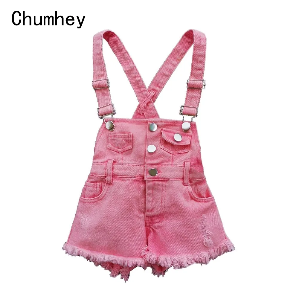 ロンパース Chumhey 2 10T キッズオーバーオール夏の女の子サスペンダーデニムショーツピンクジーンズ子供服かわいいベベジャンプスーツ子供服 230711