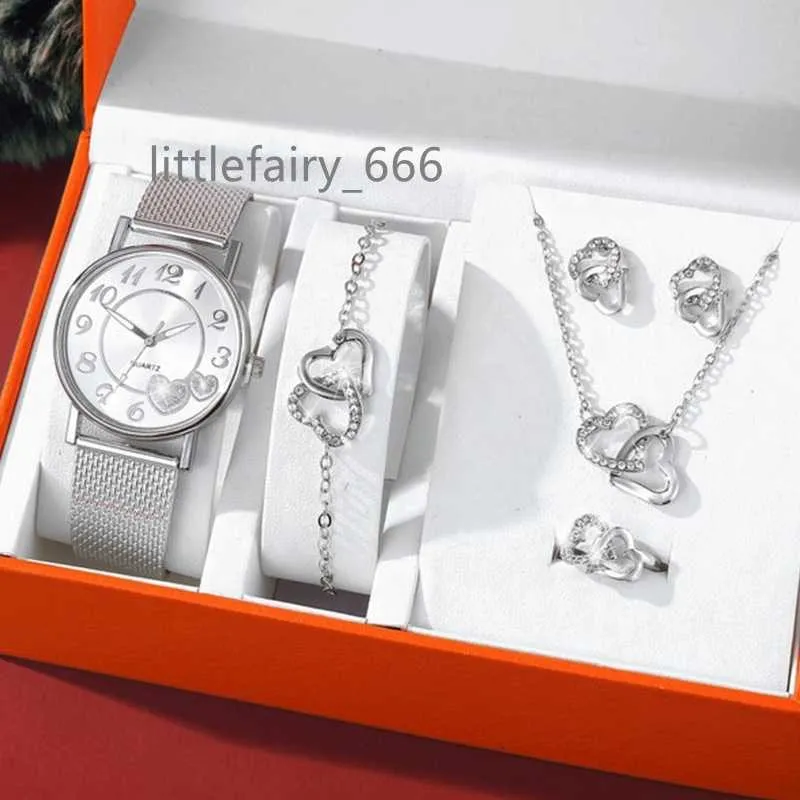 Modieuze 6-delige meisjes dameshorloge geschenkset roségoud horloge en armband ketting oorbellen set dames