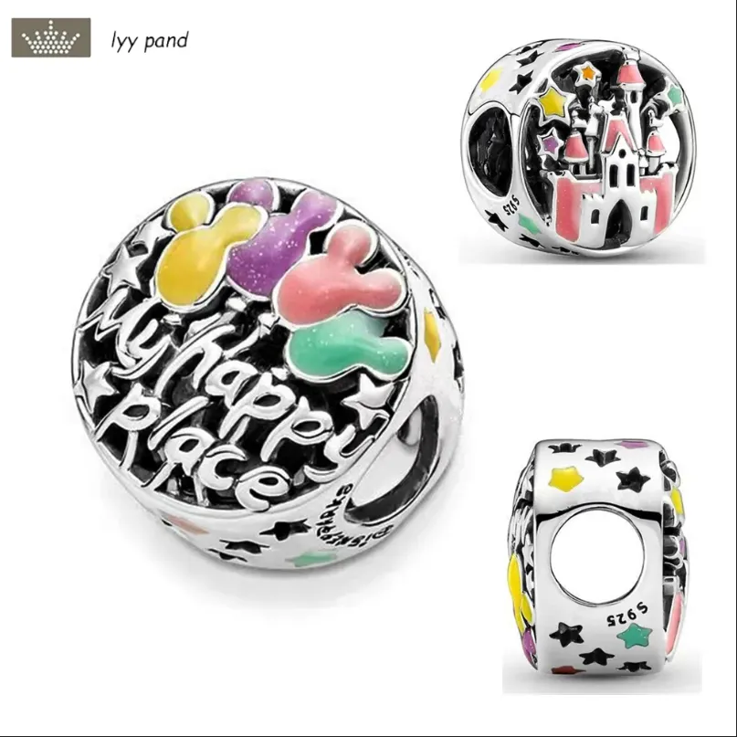 925 srebrne koraliki charms fit pandora charm moje szczęśliwe miejsce zestaw charmsów wisiorek DIY Fine koralik biżuteria