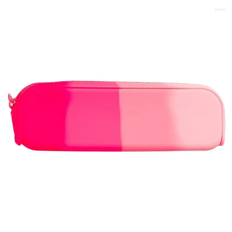 Silicone Pencil Case Gradient Rectangle Pen Bag Large Capacity Box Makeup Travel Organizer Storage For Stationery