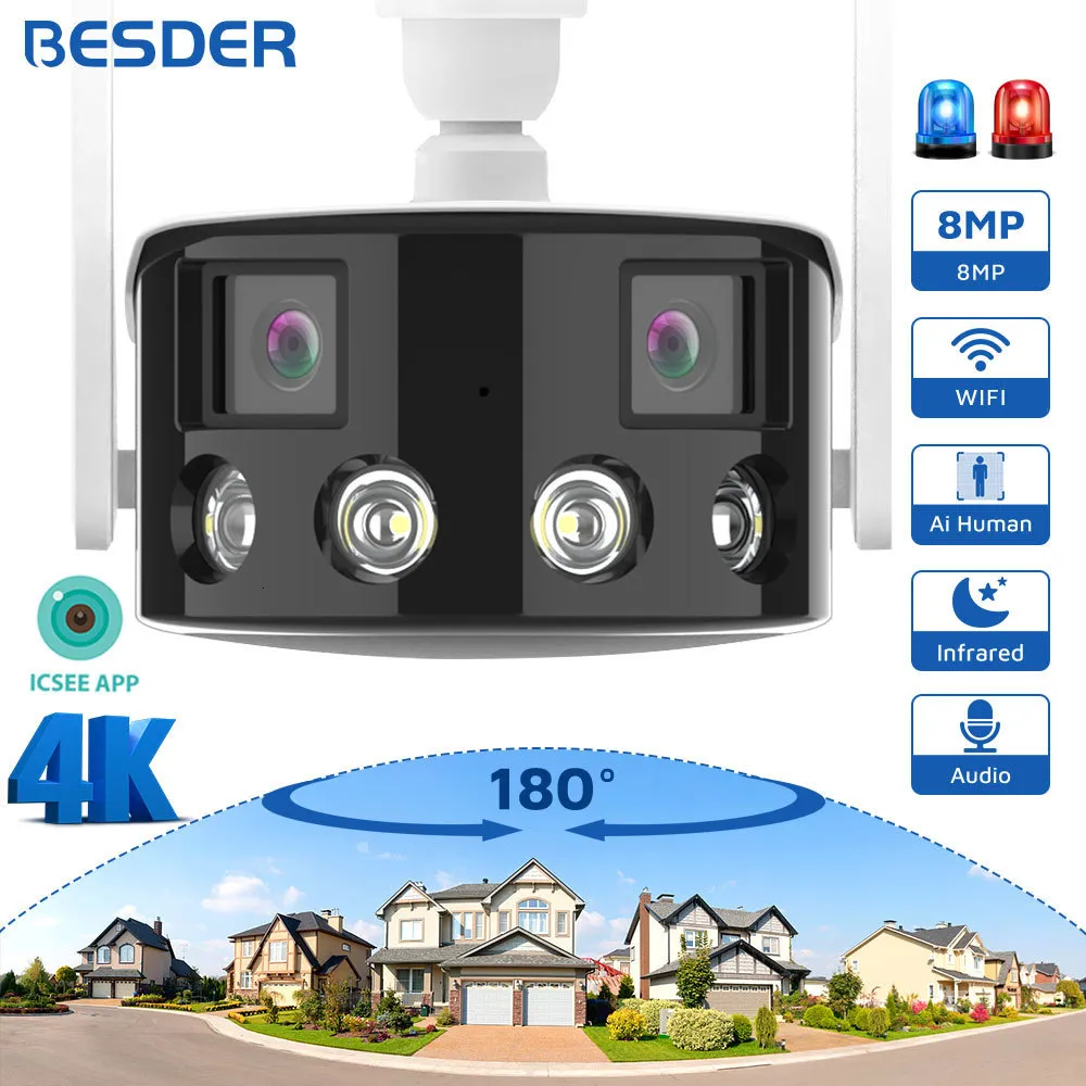 IP -камеры 4K 8MP камера Wi -Fi Color Night Vision 180 Широкий ангел на открытом воздухе Wi -Fi Supillance 4MP Security Security 230712