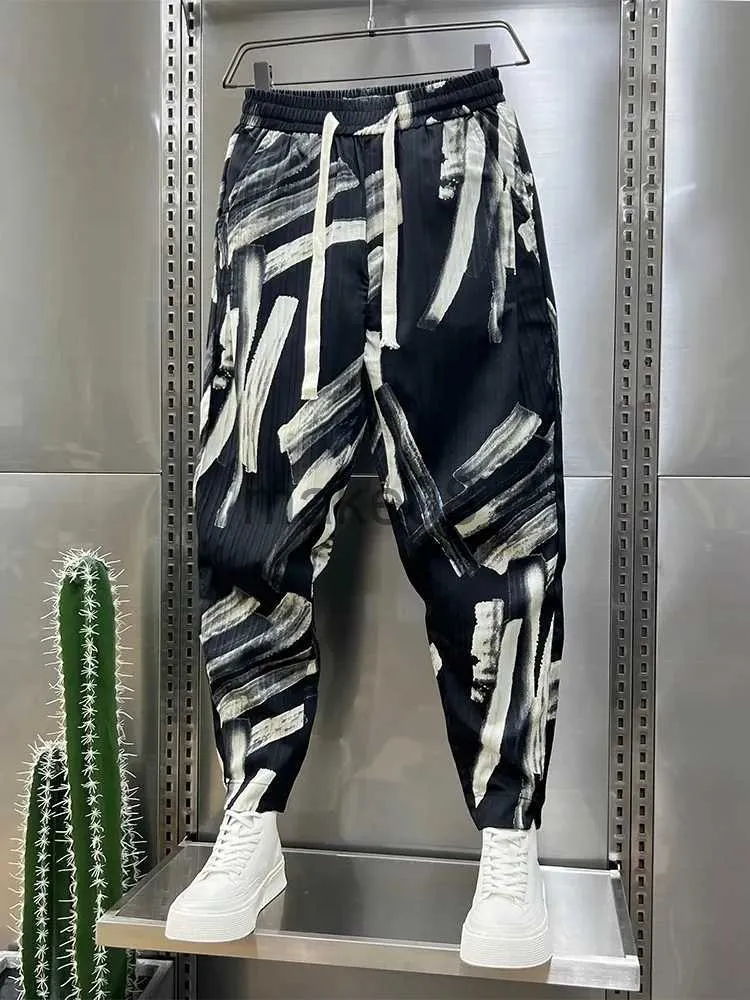 Pantalones de hombre Ropa de hombre Coreano Primavera Verano Seda de hielo Harun Pantalones Allmatch Moda Flor Pantalones Baggy Algodón Cáñamo Pantalones casuales Streetwear J230712