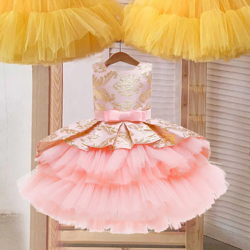 Girl's Dresses Flower Girl Wedding Party Dress Lolita Lace Bowknot Cake Tutu Girls School Graduation Party Performance Dress 3-12 Yrs VestidosHKD230712