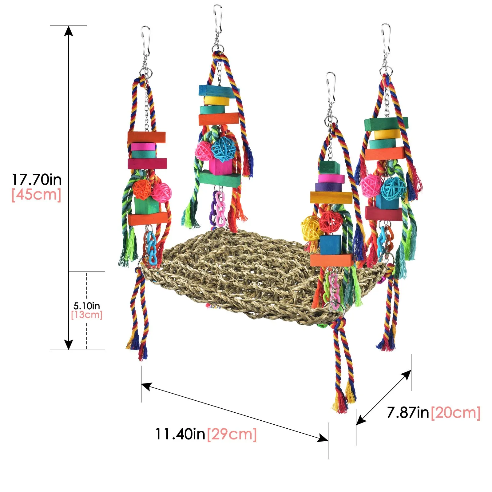 Petyoung Kletternetz Für Vögel – Mit Kauspielzeugen, Aus Seegras, Für Papageien, Sittiche, Nymphensittiche (ca. 28x19 Cm)