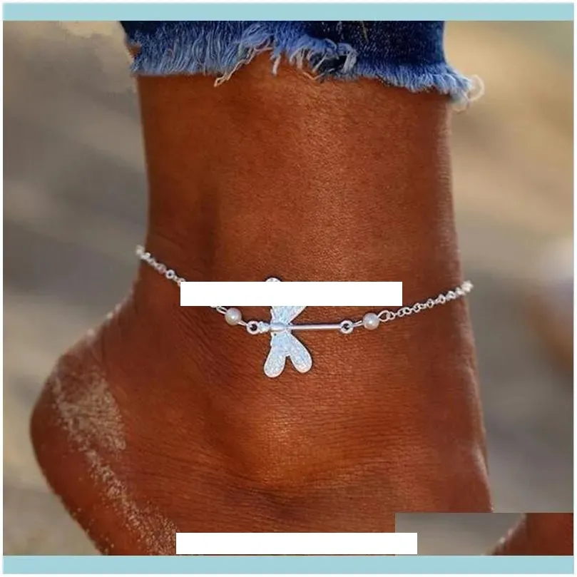 Nyankomst Dragonfly Kristall Ankelband Barfota Sandaler Ankel Armband Silver Beach Lady Foot Smycken på benet Nya smycken Tillbehör