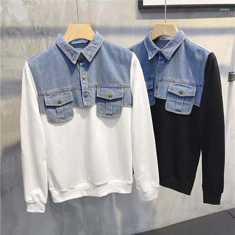 Men's Hoodies 2023 Korean Version Of The Trend Shirt Lead Two Pieces Sweater Autumn Tide Cards Stitching Cowboy Handsome