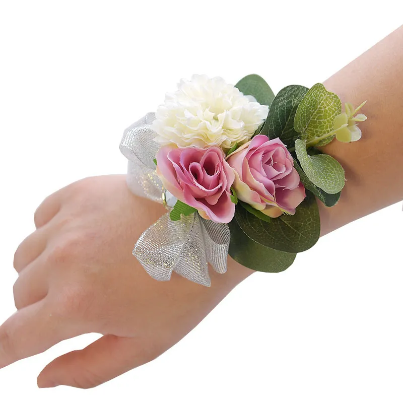 Fiore da polso da sposa per donna Fiore finto Bracciale da damigella d'onore da sposa Fiori da polso artificiali Corpetti per feste