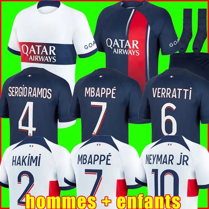 2023 2024 Top Mbappe Hakimi Soccer Jerseys 23 24 Sergio Ramos Maillots de Football Marquinhos verratti psgs Hakimi Men Kid