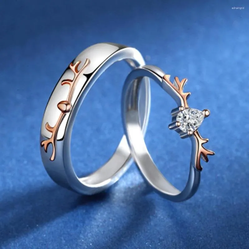 Wedding Rings ZHOUYANG Elk Couple For Women Kpop Accessories Rose Gold Color Men's Ring Paired Jewelry Unique Love Gift Wholesale KCR133